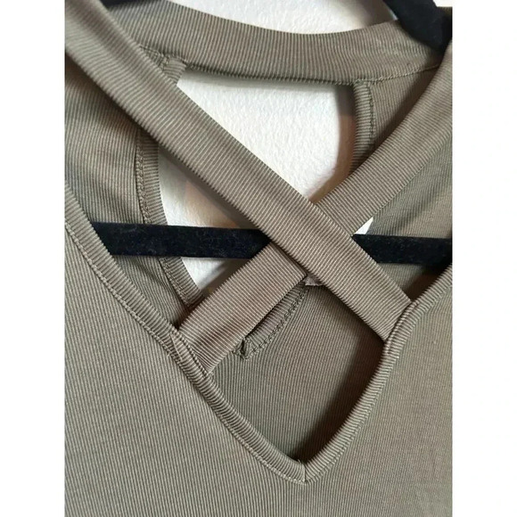 Altar'd State Sage Army Green Criss-Cross Neck Shift Swing Long Sleeve Dress - Picture 9 of 9